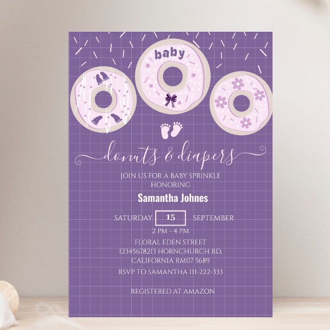 Invitación Donuts de lavanda y pañales rompen Baby Shower (Subido por el creador)
