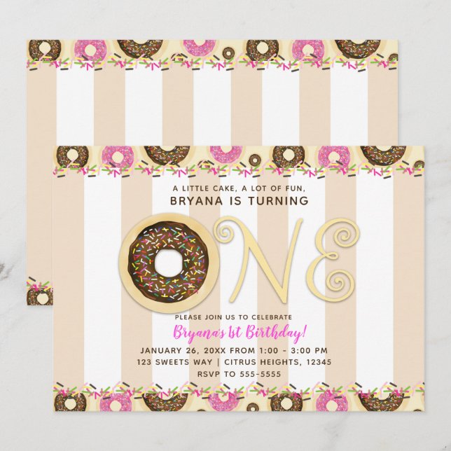 Invitación Donuts de rociado de crema marrón un Fiesta de pri (Anverso / Reverso)
