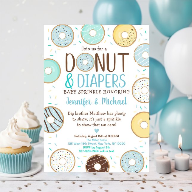 Invitación Donuts & Diapers Azul Donut Bebé Sprinkle (Subido por el creador)
