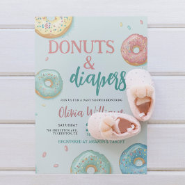 Invitación Donuts & Diapers Cute Mint Green Baby Shower