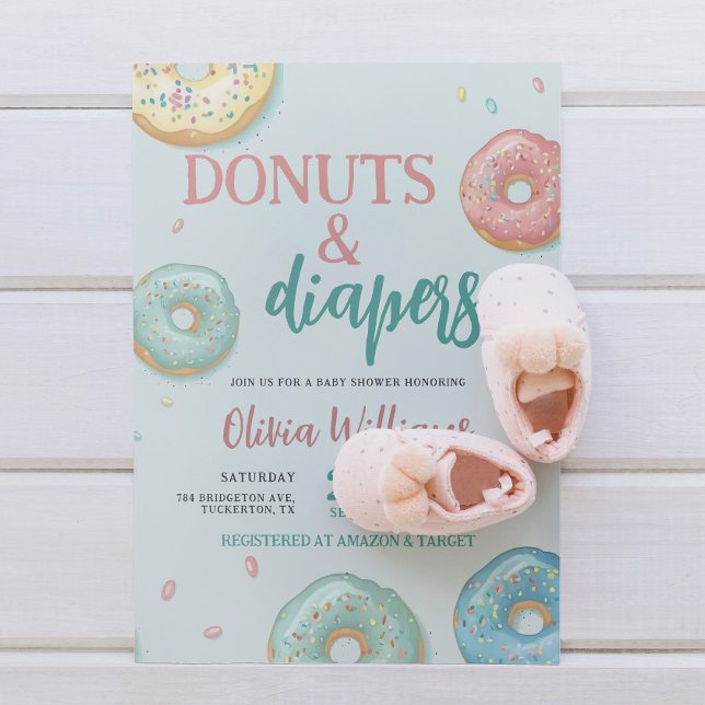 Invitación Donuts & Diapers Cute Mint Green Baby Shower (Subido por el creador)