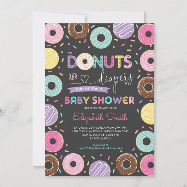 Invitación Donuts & Diapers Doughnut Baby Shower Chalkboard (Anverso)