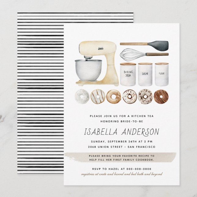 Invitación Donuts Kitchen Utensils Boho Bridal Shower (Anverso / Reverso)