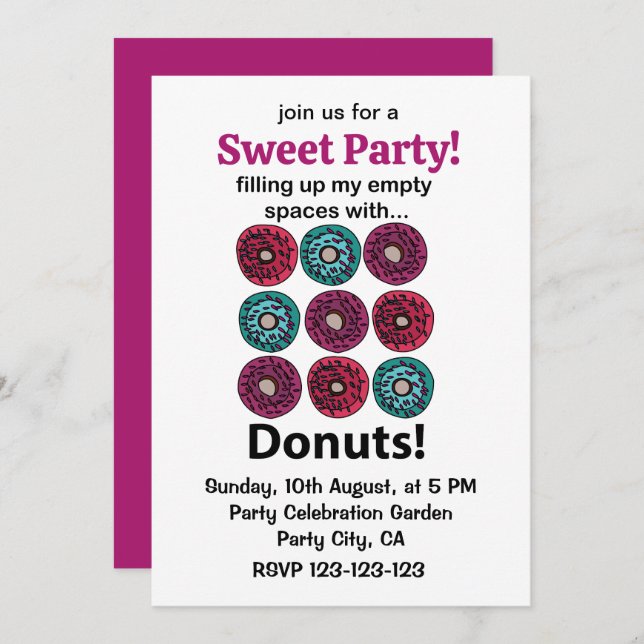 Invitación Donuts Llenando Mis Espacios Vacíos Con Donuts (Anverso / Reverso)