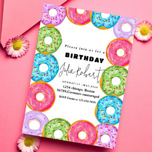 Invitación donuts modernos horneando crema colorida BIRTHDAY