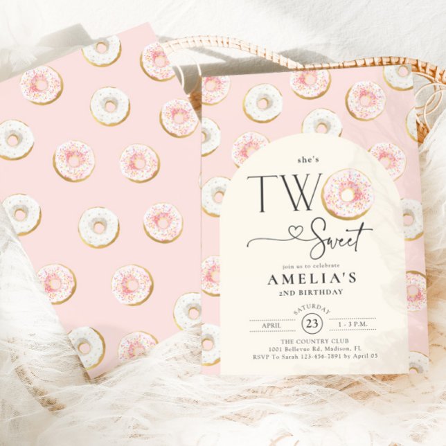 Invitación Donuts Pink Two Sweet 2nd Birthday (Subido por el creador)