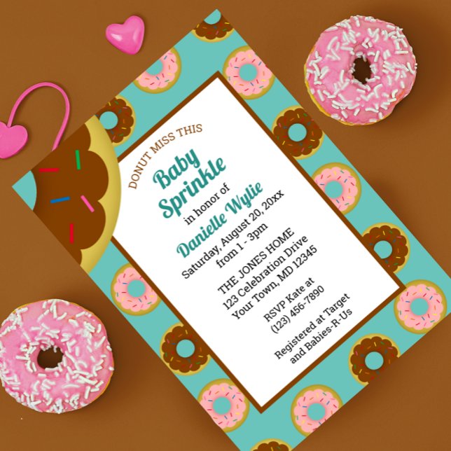 Invitación Donuts rotos Aqua Blue Retro Baby Sprinkle (Subido por el creador)