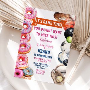 Invitación Donuts Sports Balls Siblings Fiesta de cumpleaños