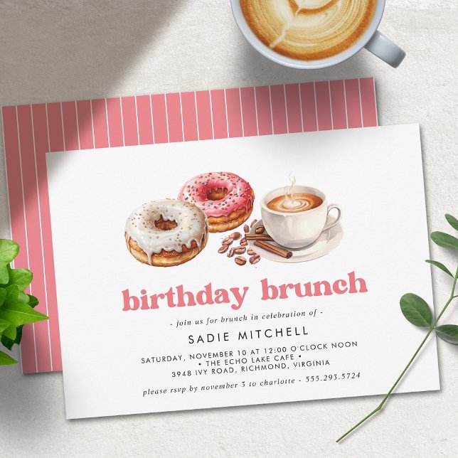 Invitación Donuts y café | Brunch de cumpleaños rosado reduci (Subido por el creador)