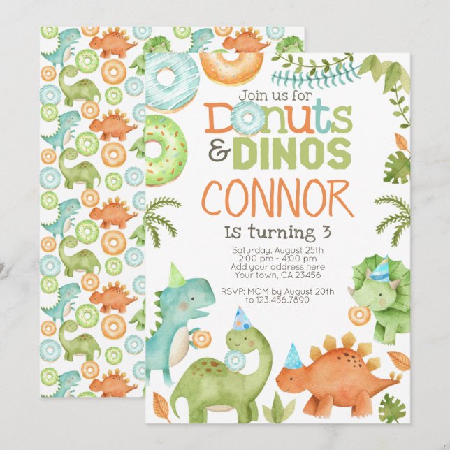 Invitación Donuts y Dinos (Anverso / Reverso)