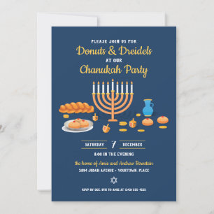 Invitación Donuts y Dreidels Fiesta de Hanukkah