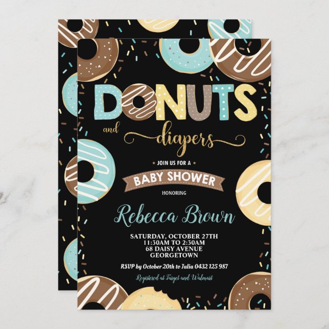 Invitación Donuts y pañales Baby Shower Baby Boy Doughnut (Anverso / Reverso)