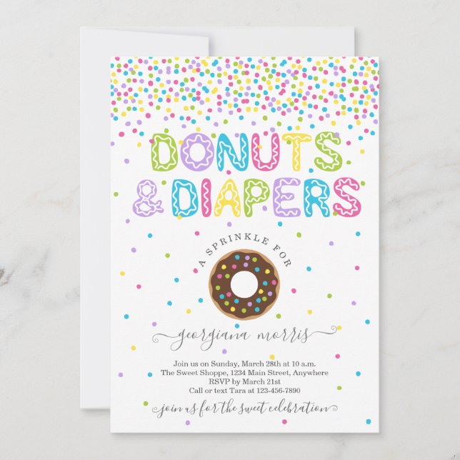 Invitación Donuts y pañales rompen Baby Shower (Anverso)