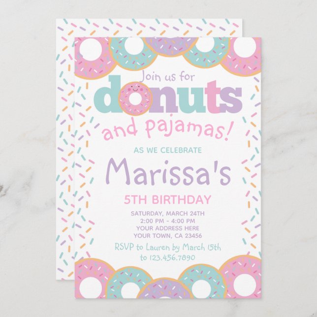 Invitación Donuts y pijamas (Anverso / Reverso)