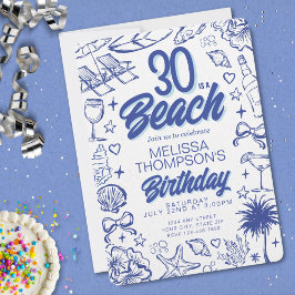 Invitación Doodle 30, De Moda, Es Un Cumpleaños En La Playa