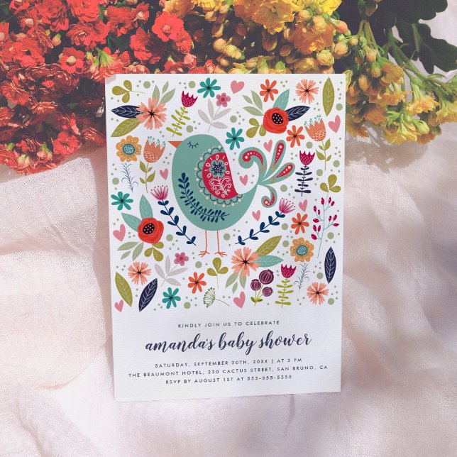 Invitación Doodle Bird Spring Baby Baby Shower (Subido por el creador)