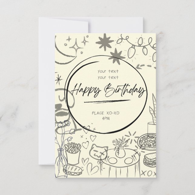 Invitación Doodle Birthday Invitation - Cute & Cozy (Anverso)