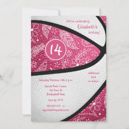 Invitación doodle blanco rosado de baloncesto