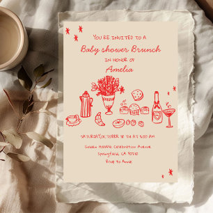 Invitación Doodle caprichoso Baby Brunch Baby Shower Niña