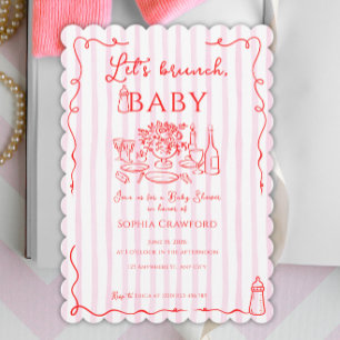Invitación Doodle Caprichoso Rosa Rojo Vamos a Brunch Baby Sh