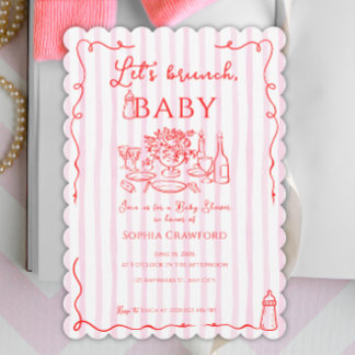 Invitación Doodle Caprichoso Rosa Rojo Vamos a Brunch Baby Sh