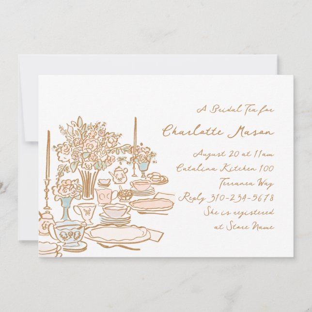 Invitación Doodle caprichoso Tea Fiesta Brillante Ducha (Anverso)