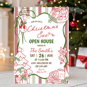Invitación Doodle Casa Abierta manuscrita en Nochebuena