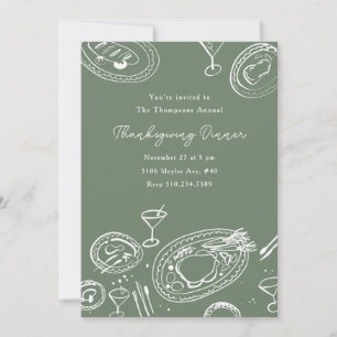 Invitación Doodle Cena de Acción de Gracias ilustrada