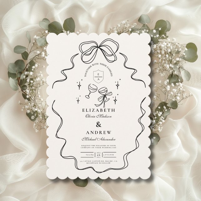 Invitación Doodle Champagne Whimsical Bow Boda (Subido por el creador)