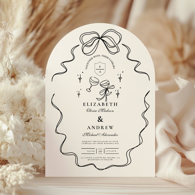 Invitación Doodle Champagne Whimsical Bow Boda (Subido por el creador)