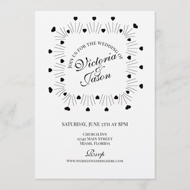 Invitación Doodle Corazones Marco Script Boda (Anverso)