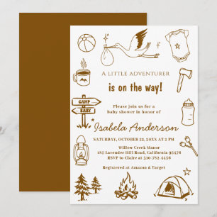 Invitación Doodle de Adventure Little Camper niño  baby showe