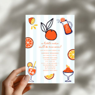 Invitación Doodle de bebé niño de naranja Little Cutie Baby S