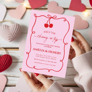 Invitación Doodle de Cereza en la Parte Superior Niña Cumplea