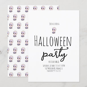 Invitación Doodle de época de la fiesta Skull Halloween