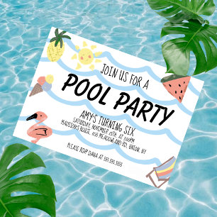 Invitación Doodle de fiesta de cumpleaños en la piscina