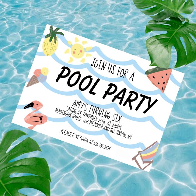 Invitación Doodle de fiesta de cumpleaños en la piscina (Subido por el creador)