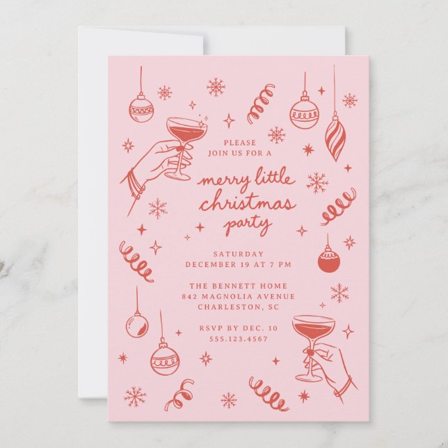 Invitación Doodle de Fiesta de Navidad Alegre (Anverso)