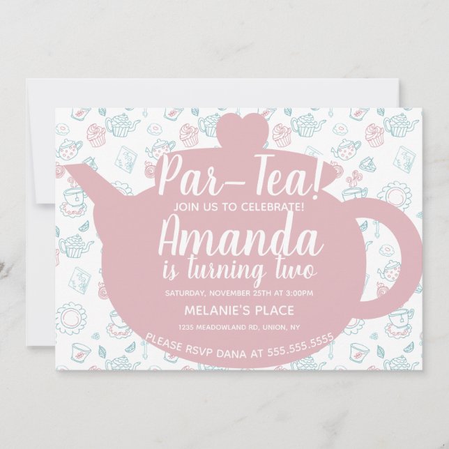 Invitación Doodle de Fiesta del Té Caprichoso (Anverso)