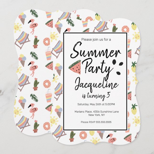 Invitación Doodle de Flamenco de Verano Dibujado a Mano (Anverso / Reverso)