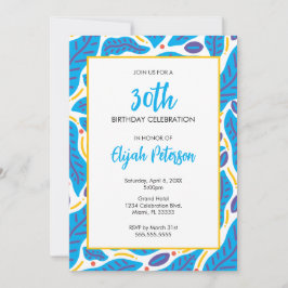 Invitación Doodle de hojas tropicales azules coloridas