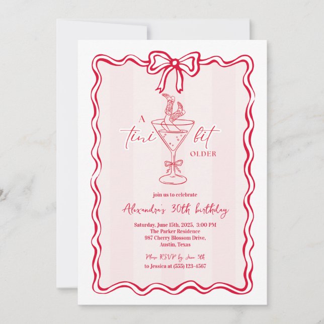 Invitación Doodle de la fiesta de cumpleaños Martini, un poco (Anverso)