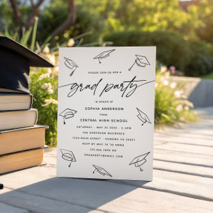 Invitación Doodle de línea de guión de Fiesta de grado modern