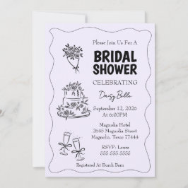 Invitación Doodle de mano dibujado ducha de novia morado mora