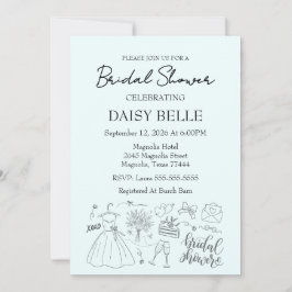 Invitación Doodle de mano dibujado ducha de novia verde