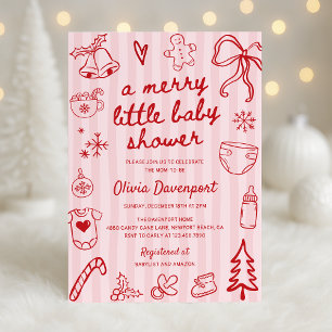 Invitación Doodle de Navidad Rosa Rojo Merry Little Baby Show