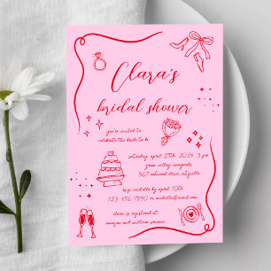 Invitación Doodle de novia dibujado por la mano roja caliente