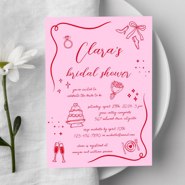 Invitación Doodle de novia dibujado por la mano roja caliente (Subido por el creador)