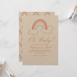 Invitación Doodle de nube de arcoíris lindo Baby Shower Rústi