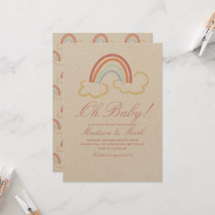 Invitación Doodle de nube de arcoíris lindo Baby Shower Rústi